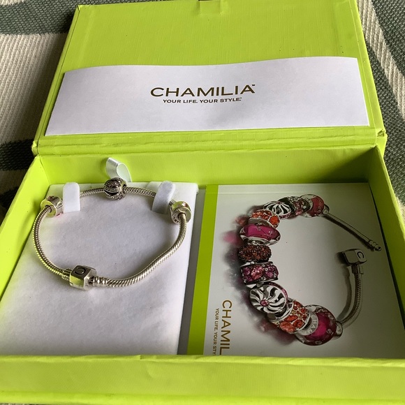 Chamilia Jewelry - Chamilia 925 Sterling silver bracelet with 1 Pink crystal sterling Charm&stopper